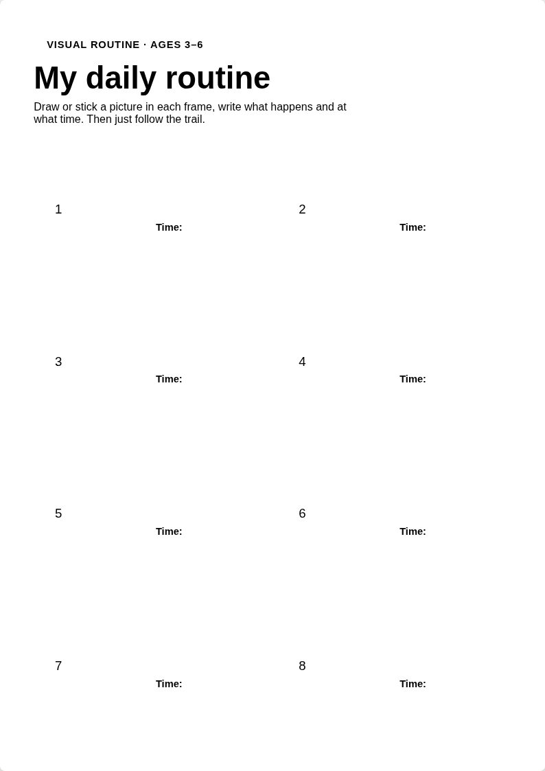 My daily routine — From waking up to bedtime, the day in pictures kids can follow.