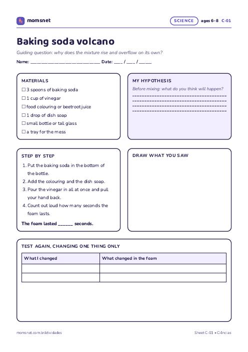 Baking soda volcano lab sheet