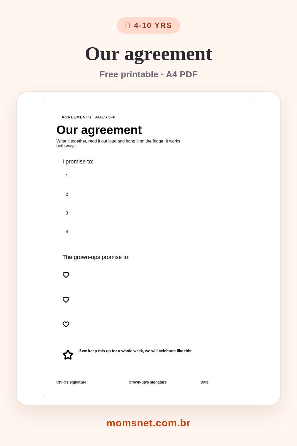 Our agreement — A family contract to sign together and hang on the fridge.