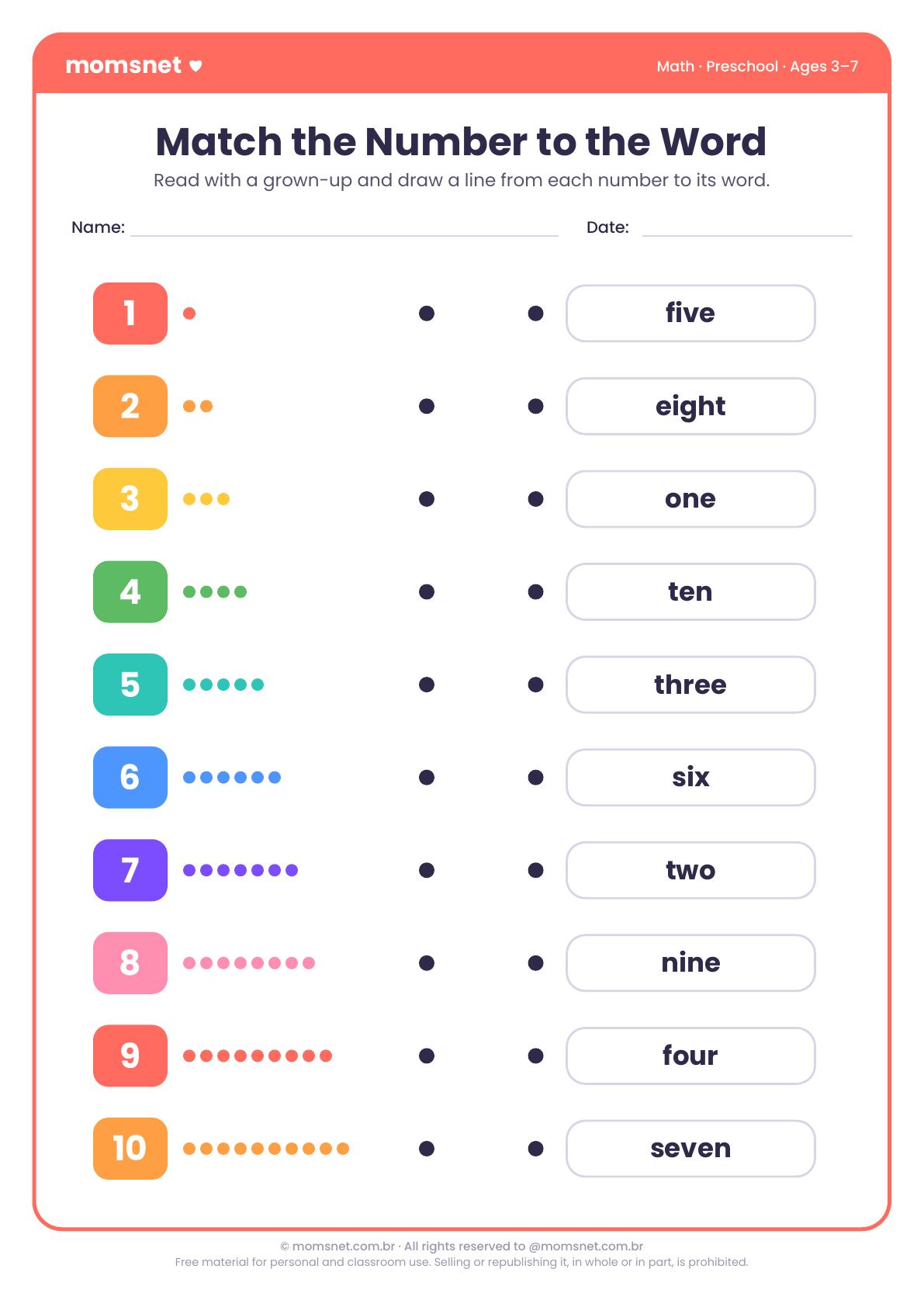 Match the number to the word