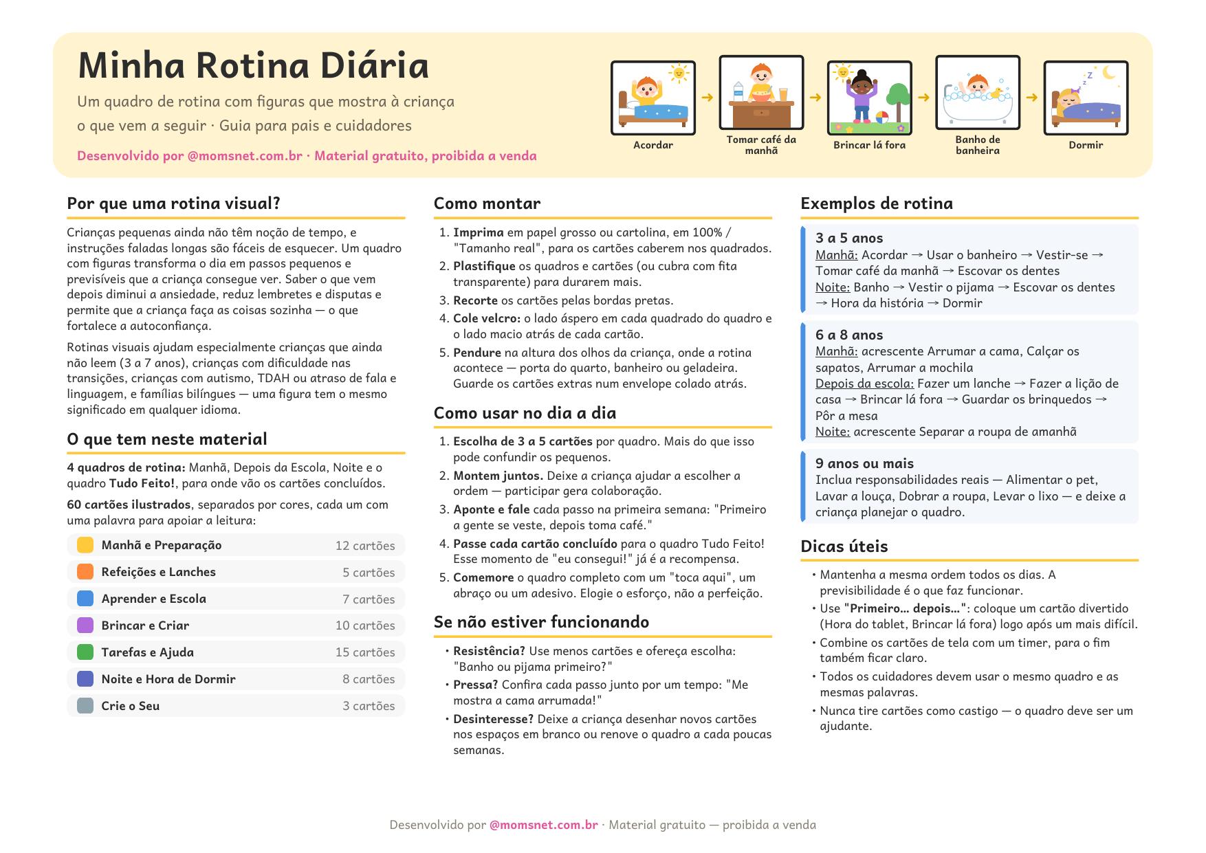 Prévia do kit Minha Rotina Diária com cartões ilustrados
