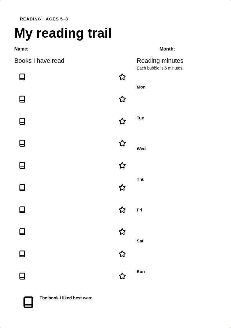 My reading trail — Space to mark each book or bedtime story you read together.