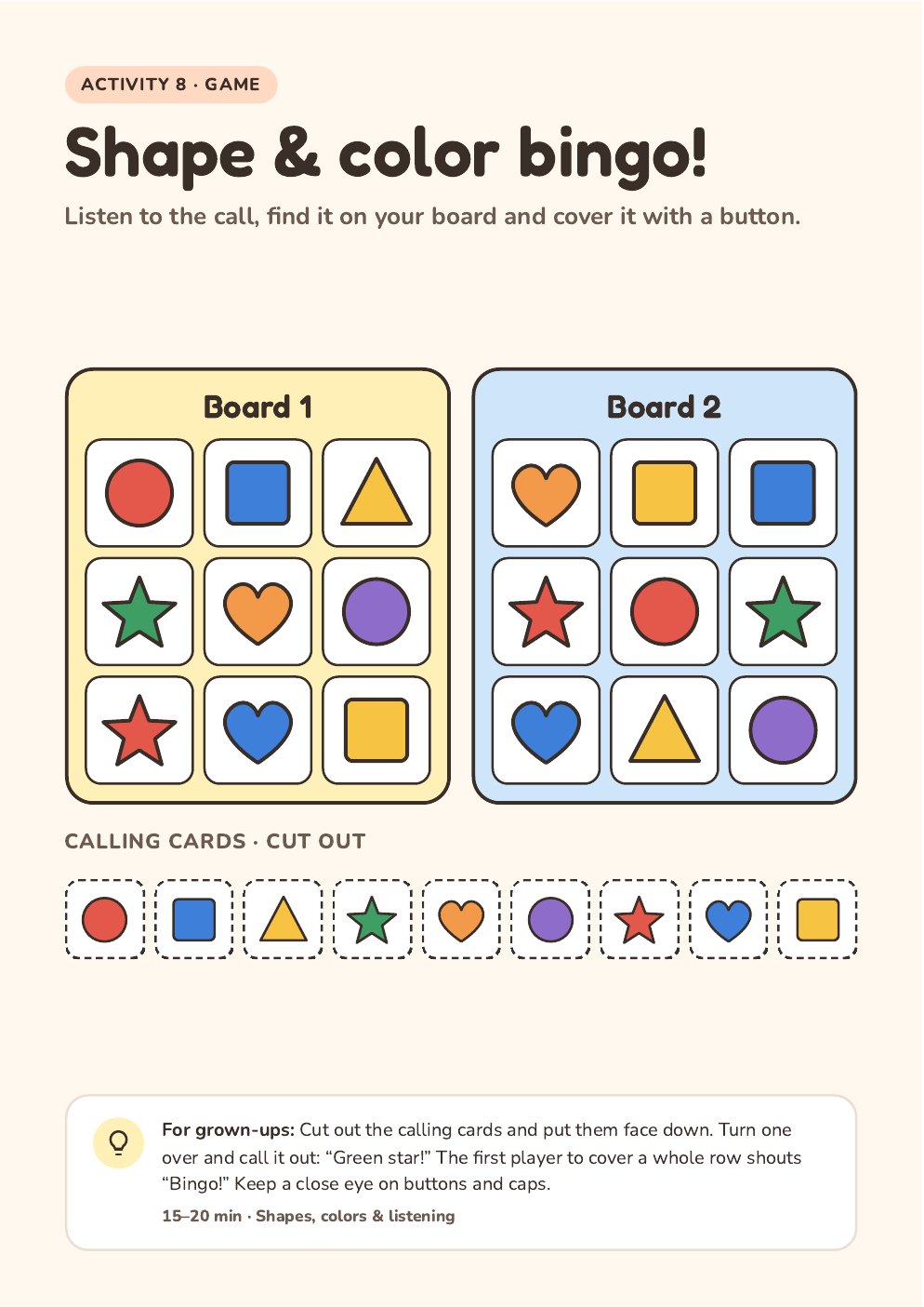 Activity preview: Shape and color bingo