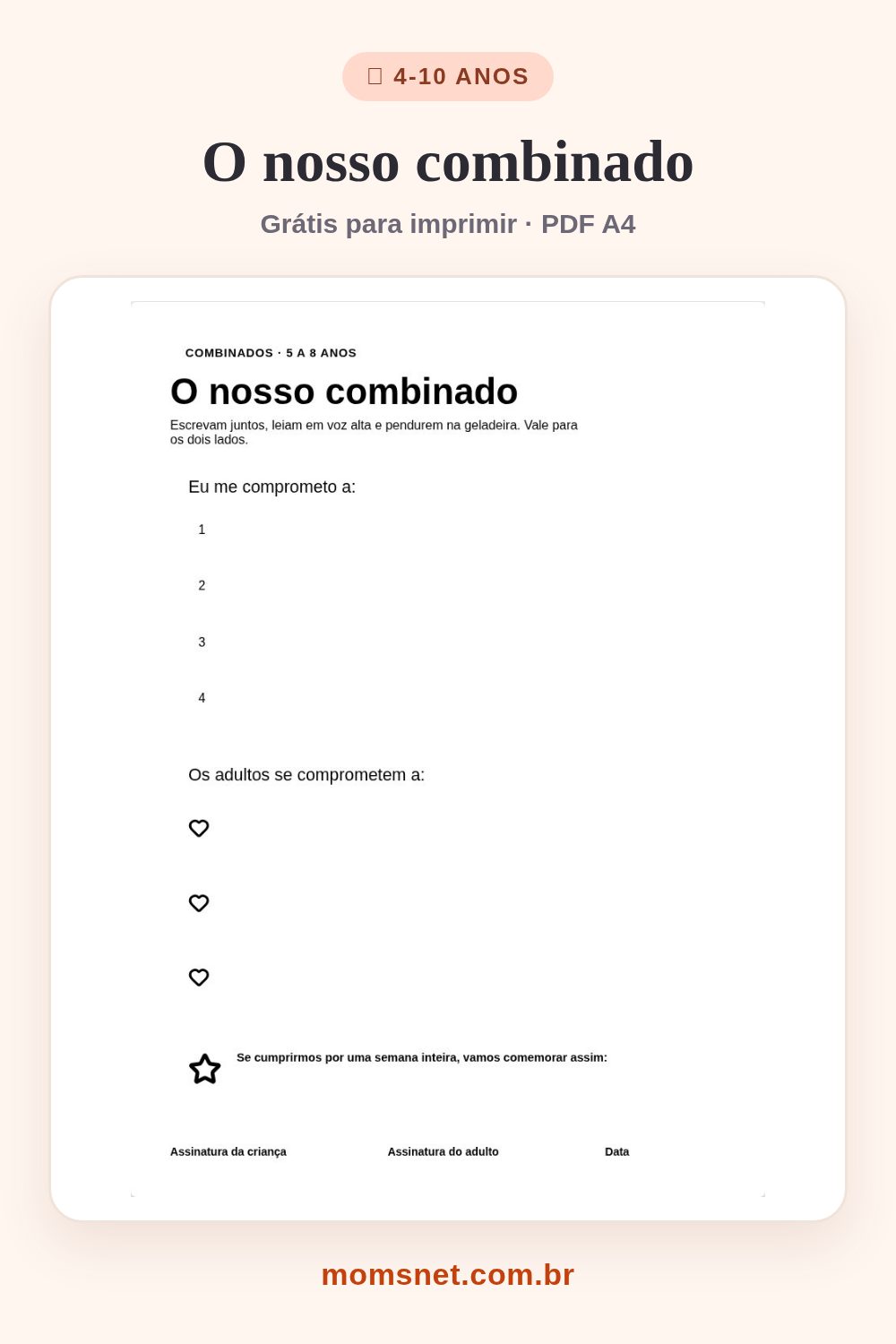 O nosso combinado — Contrato de família para assinar juntos e pendurar na geladeira.