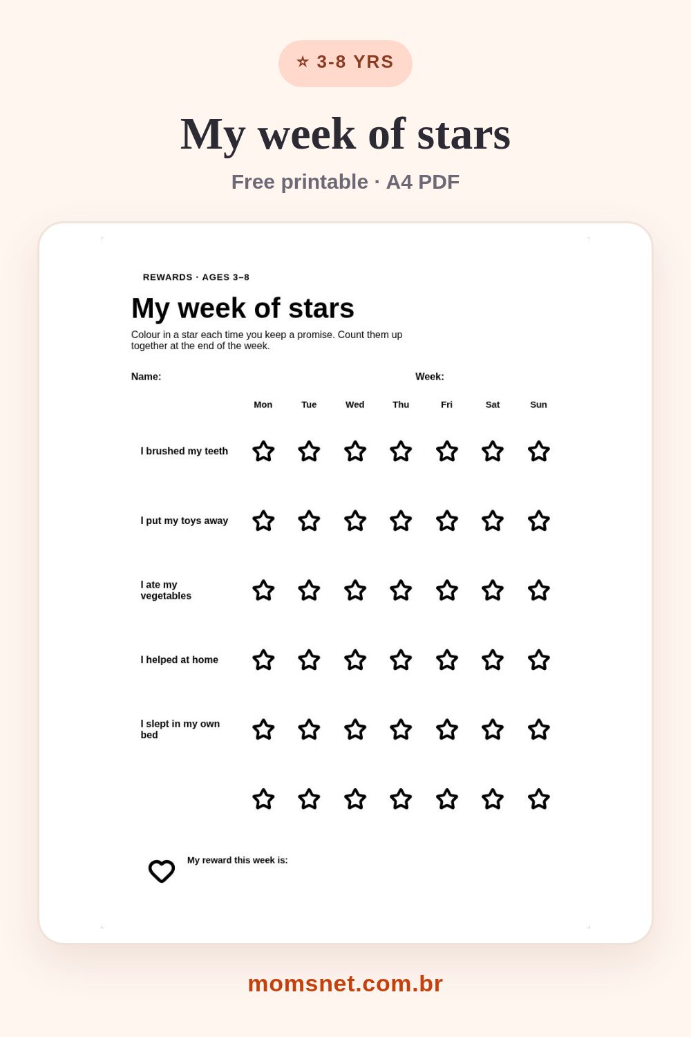 My week of stars — Five agreements per weekday: add a star for every win.