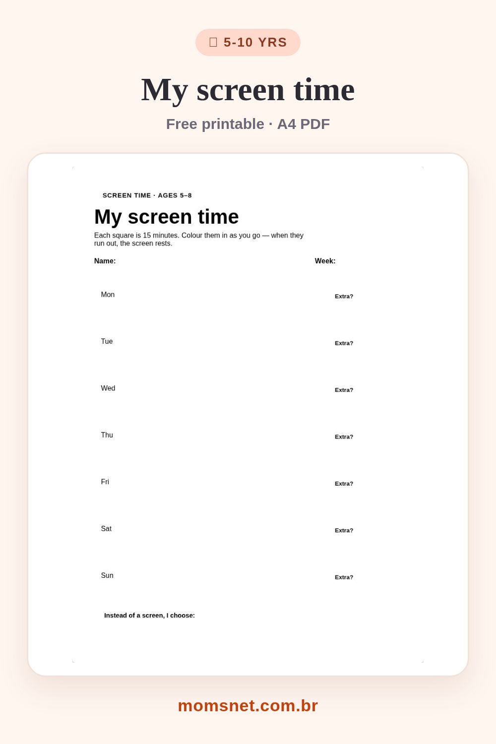 My screen time — A visual agreement on daily screen time — no arguing needed.