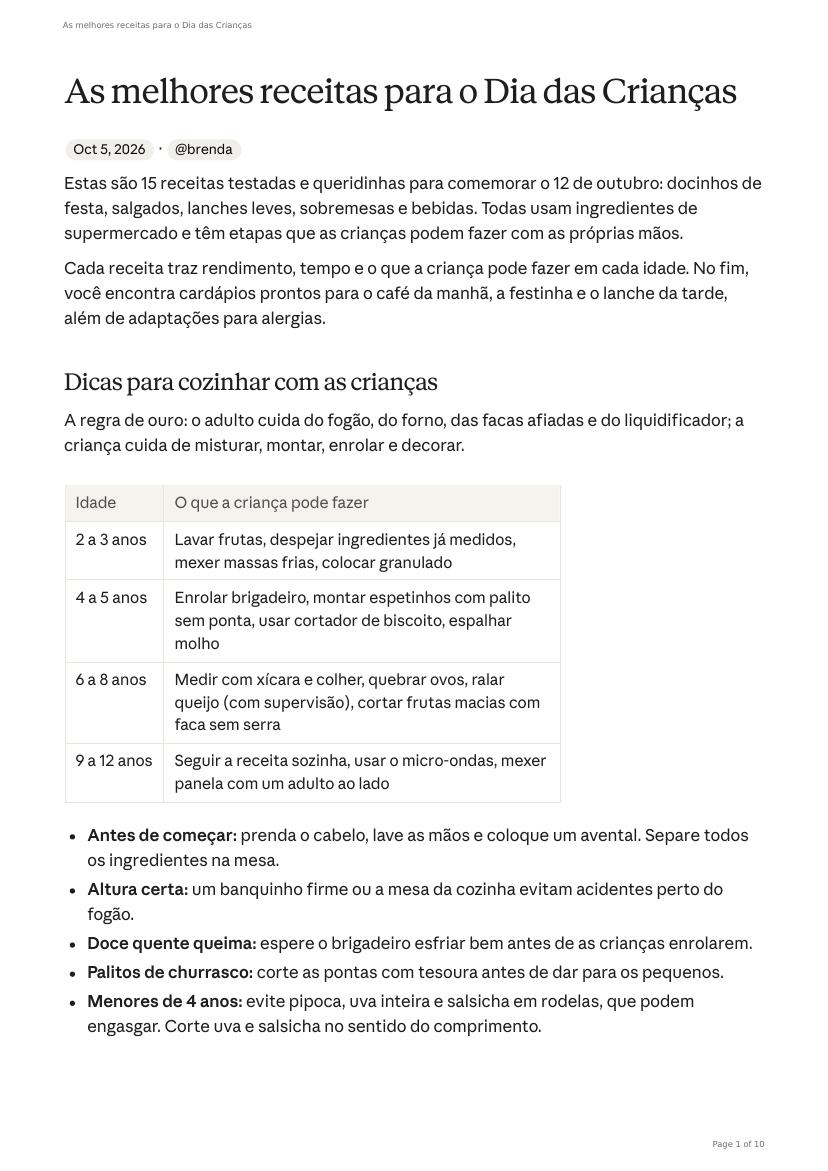 Primeira página do eBook As melhores receitas para o Dia das Crianças