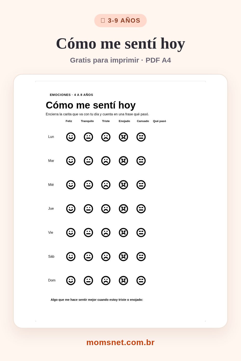 Cómo me sentí hoy — Registro diario de emociones para conversar sobre sentimientos.