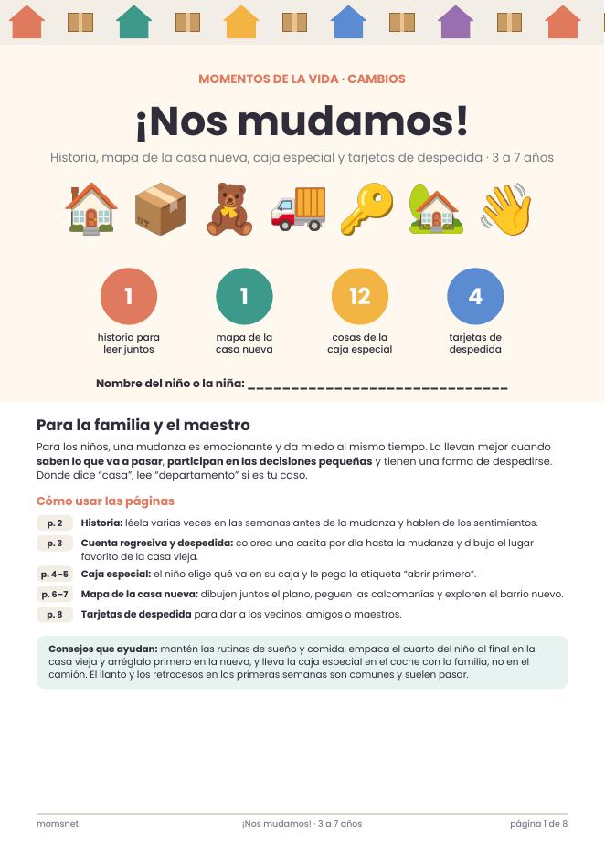 Portada de ¡Nos mudamos! con historia y mapa de la casa nueva para niños de 3 a 7 años