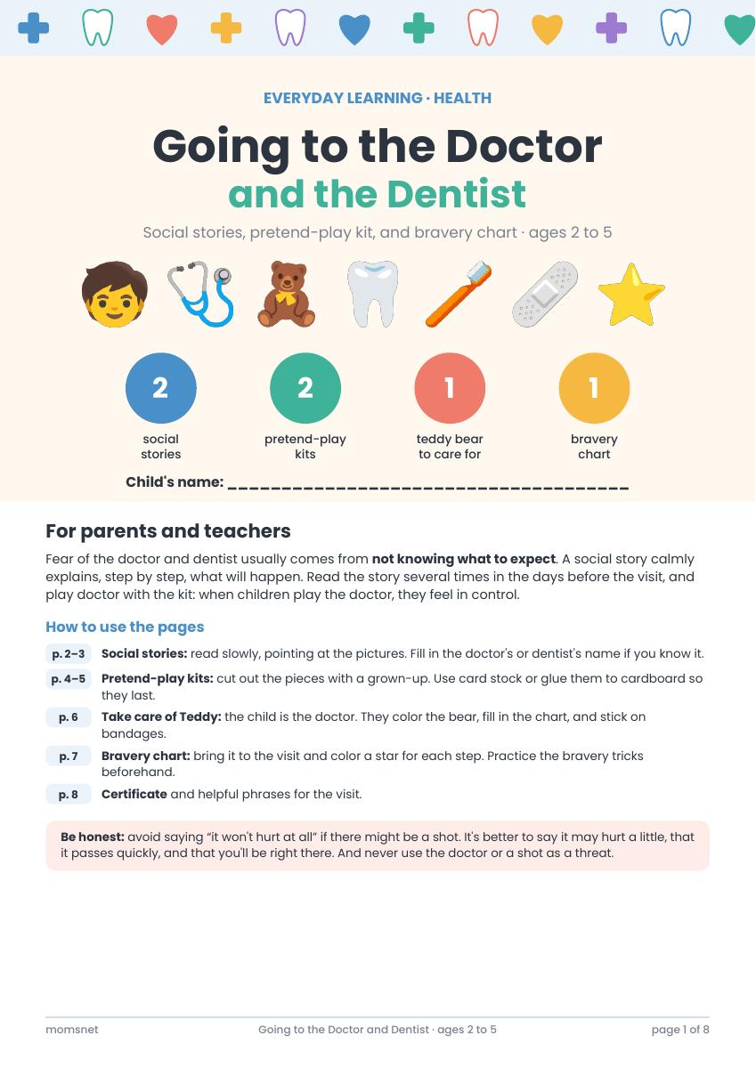 Going to the Doctor and the Dentist workbook cover with social stories and printable activities for ages 2 to 5