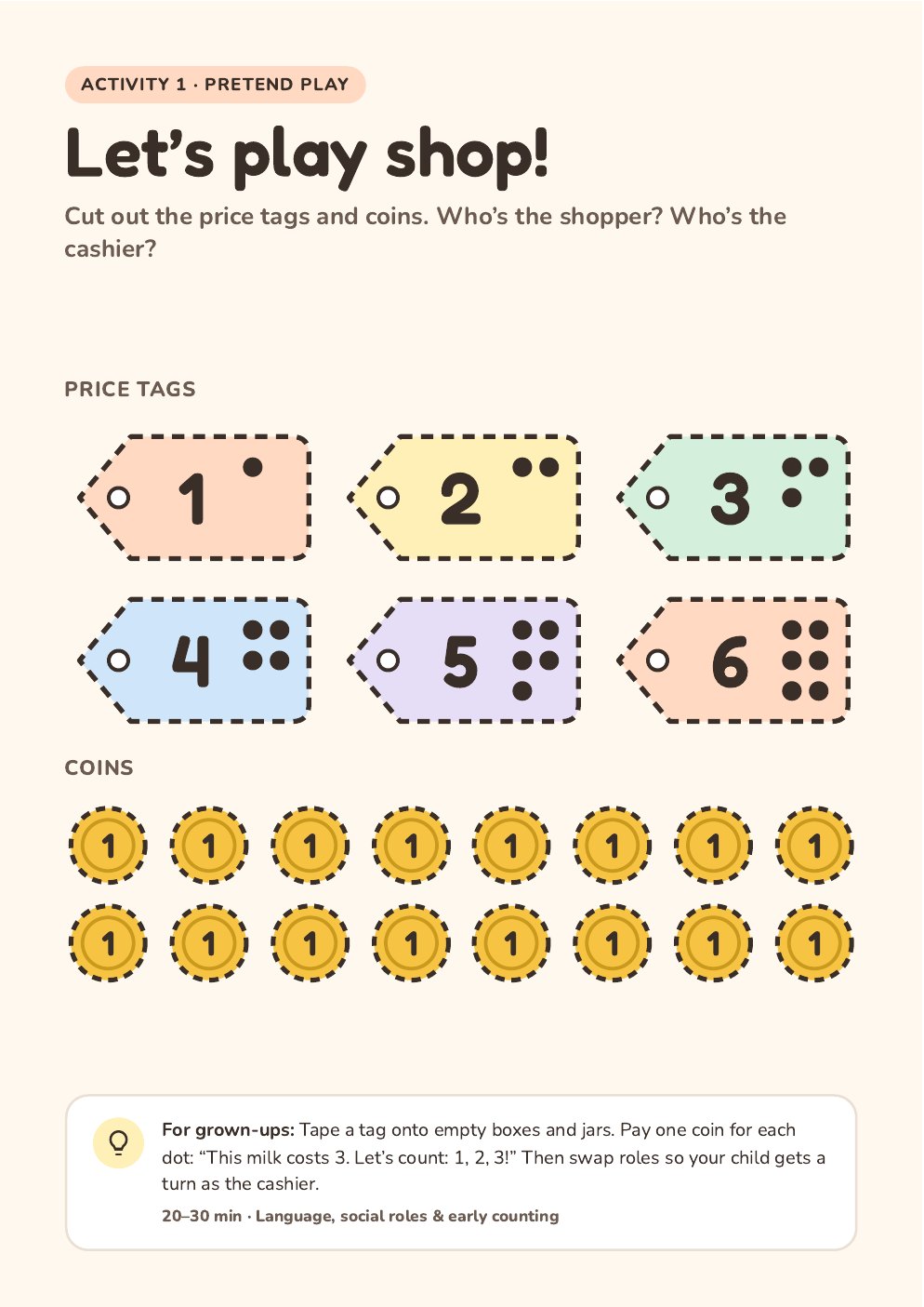 Activity preview: Let's play shop!