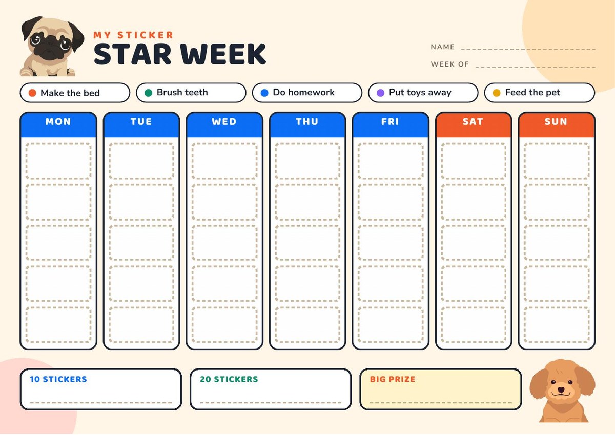 My sticker star week with dogs — A weekly sticker chart to track habits and work toward a final prize.