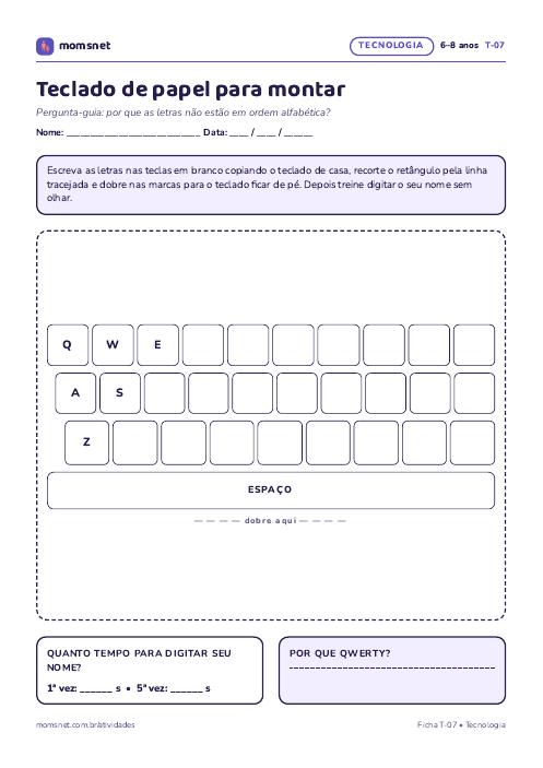 Teclado de papel para montar