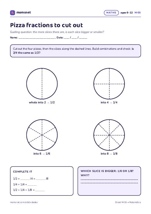 Pizza fractions cut-outs