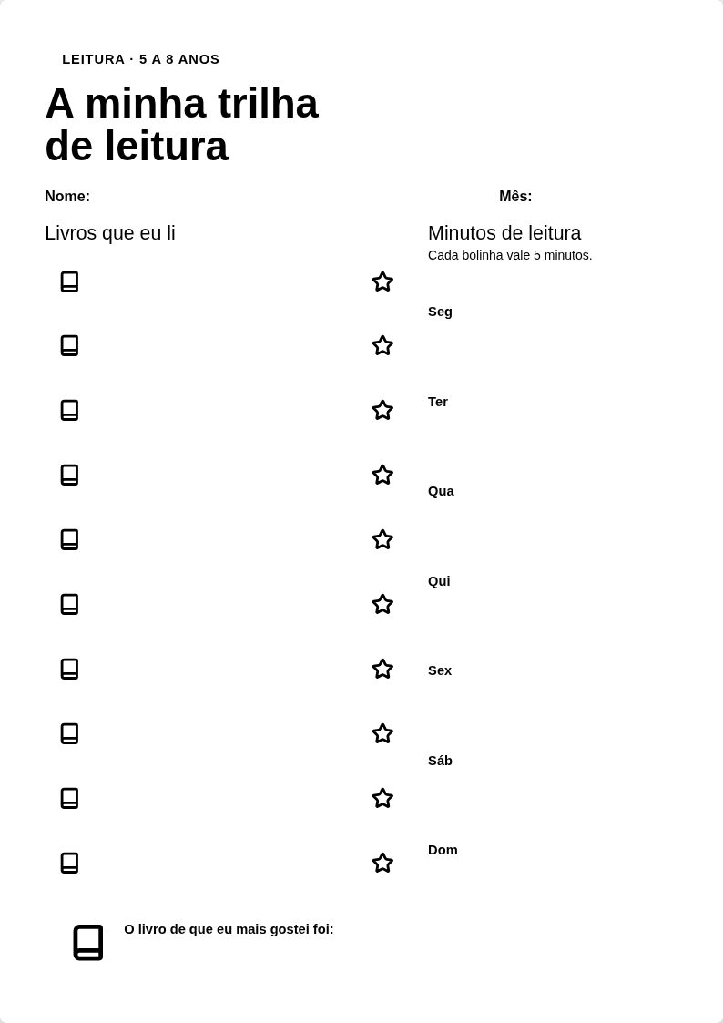 A minha trilha de leitura — Um espaço para marcar cada livro ou história lida junto.