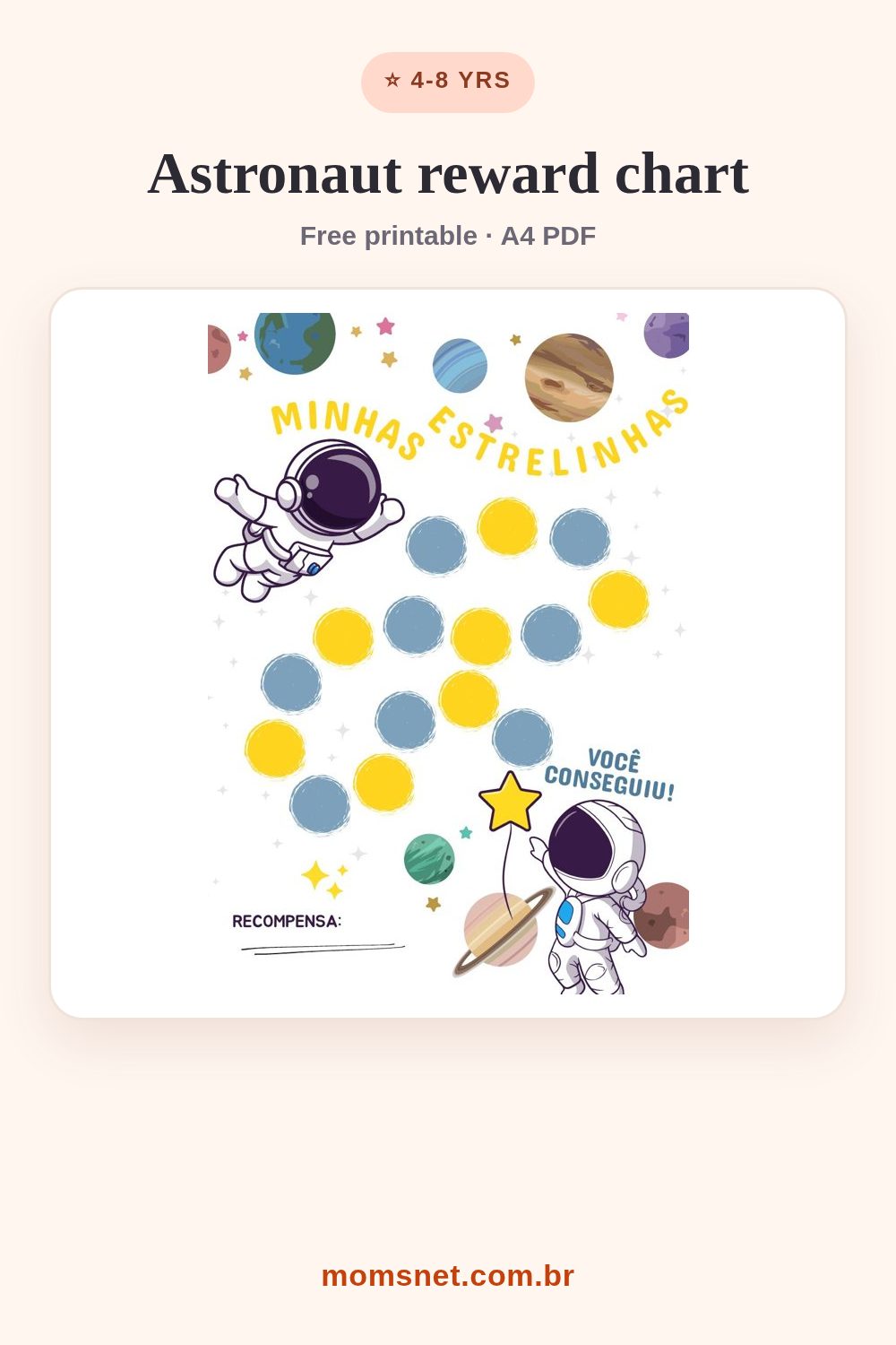 Space "my little stars" path with an astronaut and planets to mark each win