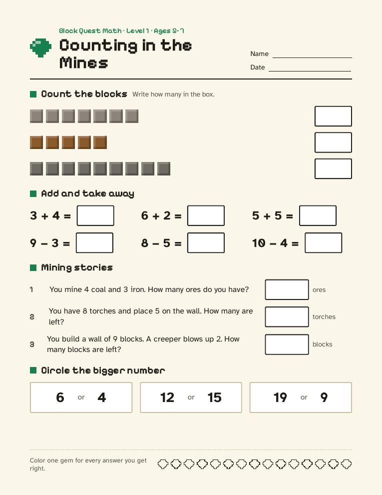 Block Quest Math — Set 1