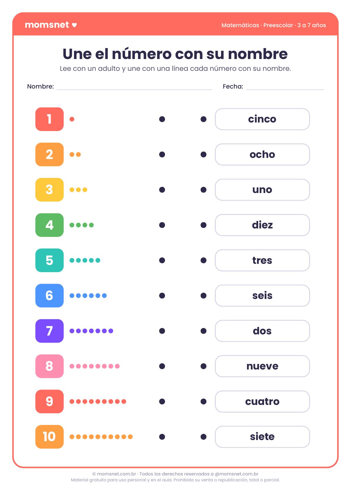 Une el número con su nombre