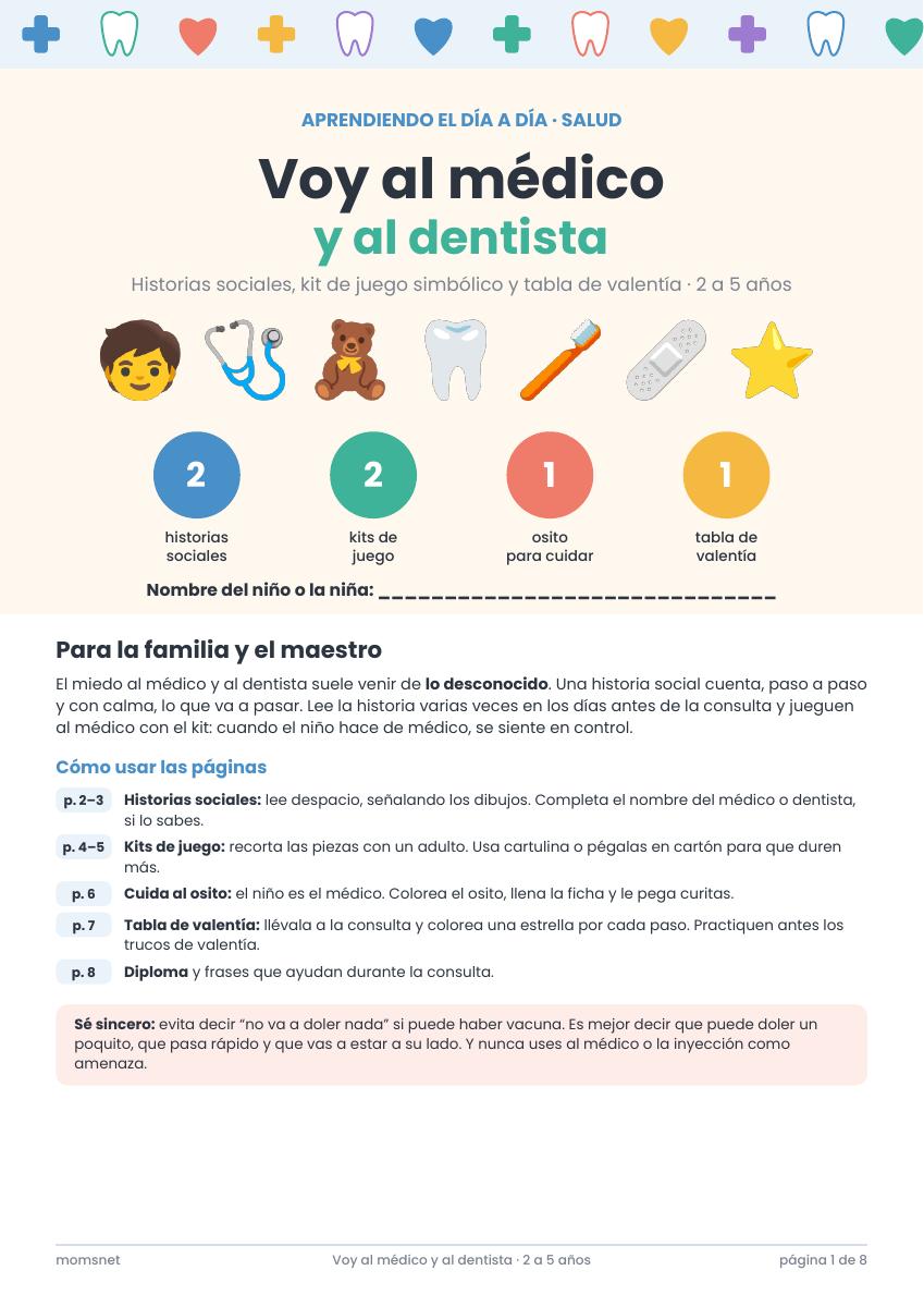 Portada de Voy al médico y al dentista, con historias sociales y actividades imprimibles para niños de 2 a 5 años