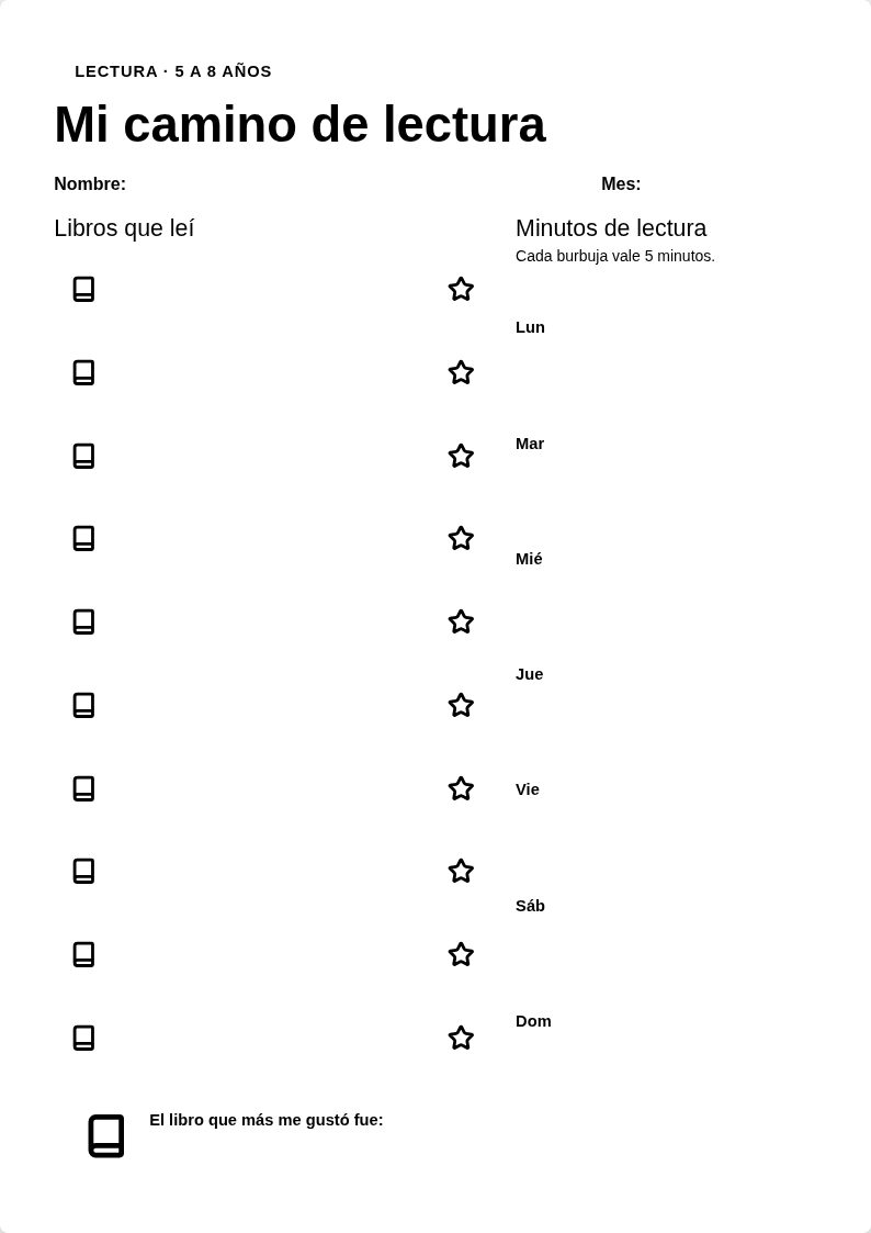 Mi camino de lectura — Un espacio para marcar cada libro o cuento leído juntos.