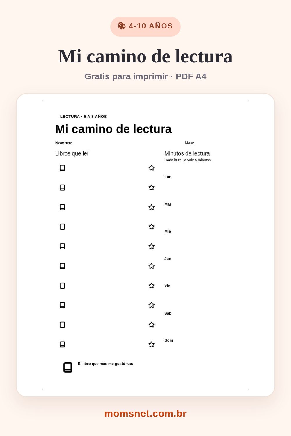 Mi camino de lectura — Un espacio para marcar cada libro o cuento leído juntos.