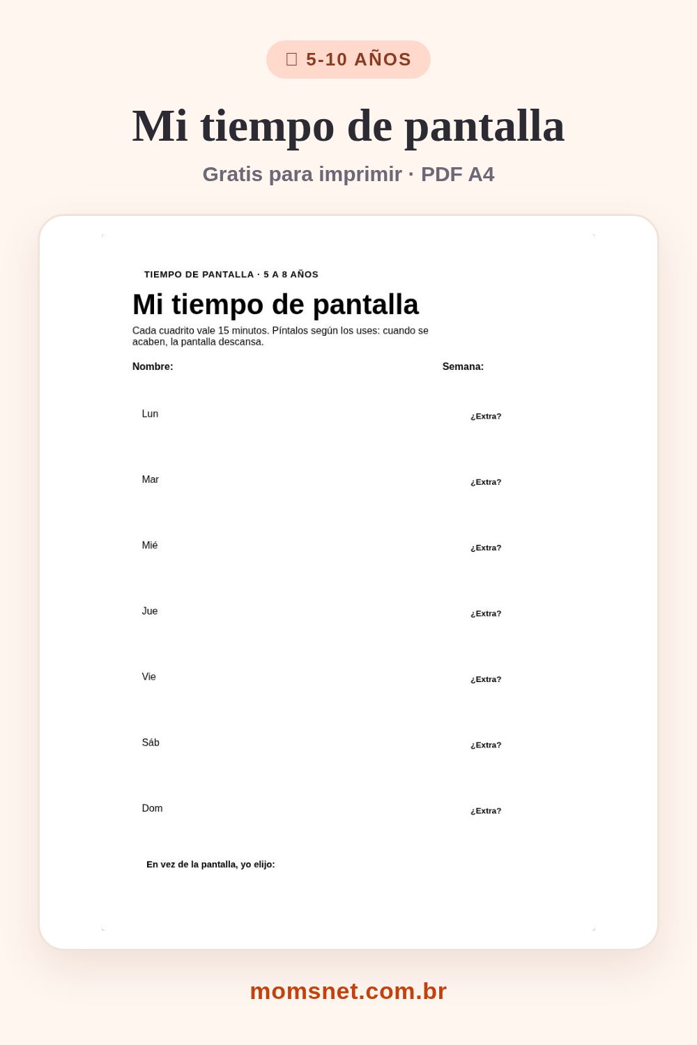 Mi tiempo de pantalla — Acuerdo visual del tiempo de pantalla diario, sin discusiones.