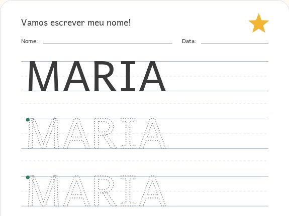Exemplo de folha com o nome MARIA em letras pontilhadas