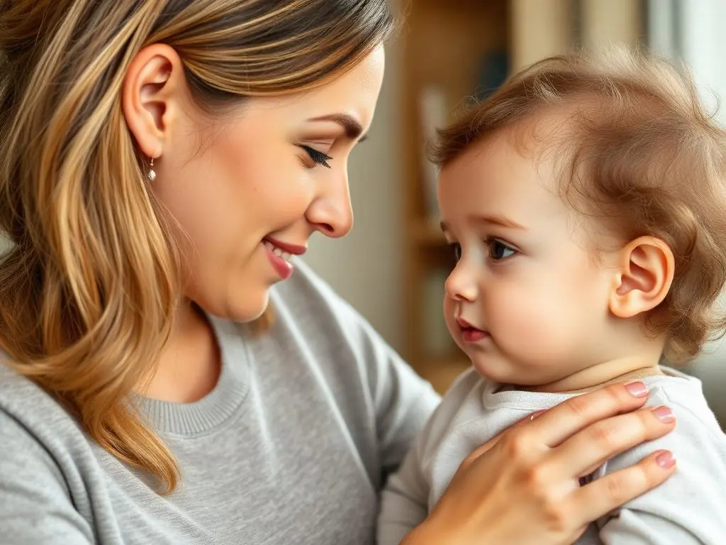 Madre hablando con cariño con su hijo pequeño sobre las emociones