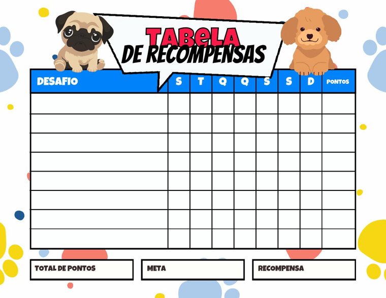 Reward chart with two puppies and blank rows to write the week's challenges