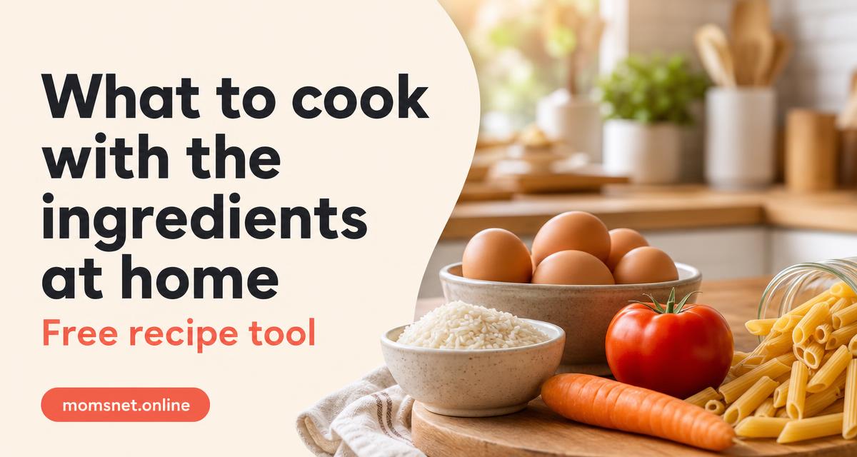 Share card reading "What to cook with the ingredients at home" with ingredients on a kitchen counter